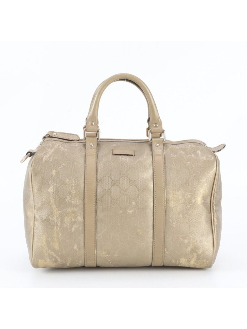 Gucci GG Supreme Mini Boston Leather Handbag Tote Gold